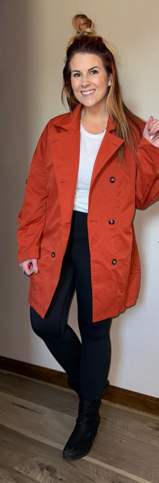 Rust Buttoned Oversized Trench Coat With Pockets