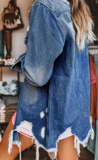 Dark Blue Distressed Denim Jacket