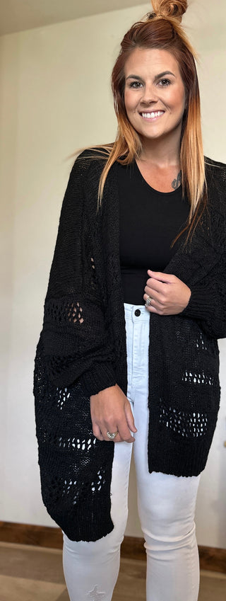 Black Knit Dolman Sleeve Cardigan