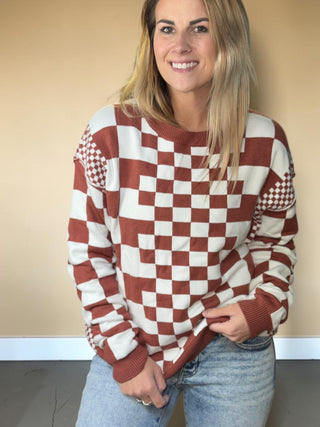 Caitlin Cozy Brown Checkered Sweater
