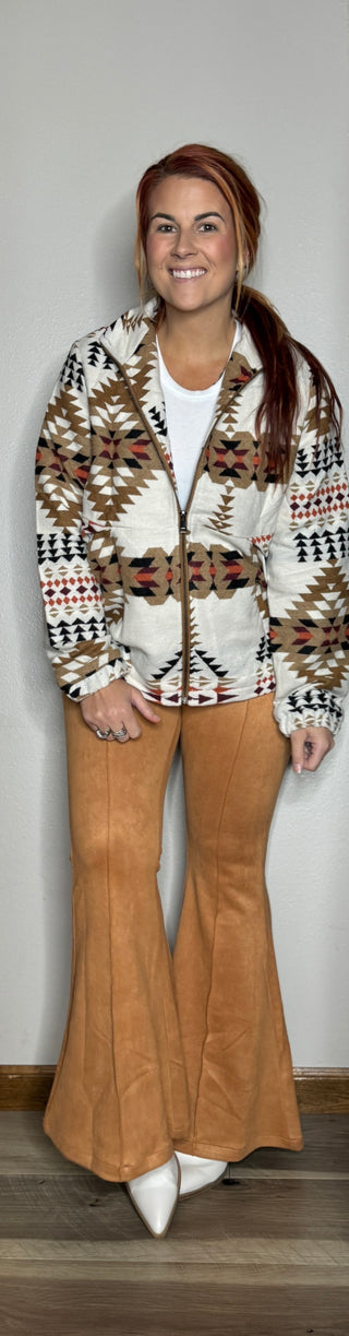 Beige Aztec Zip Up Jacket