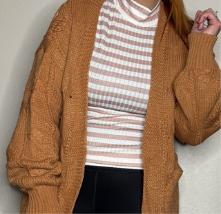 Taupe Long Sleeve Striped Fitted Top