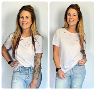 White Distressed Basic Tee