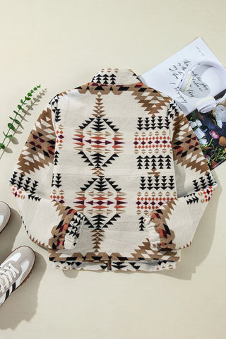 Beige Aztec Zip Up Jacket