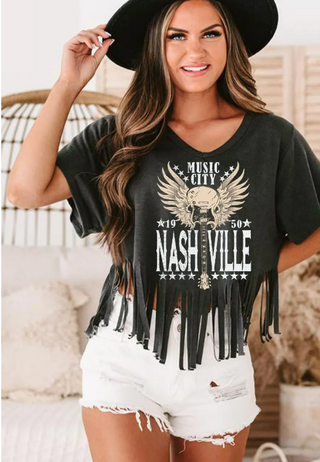 Nashville Cropped Fringe Hem Tee