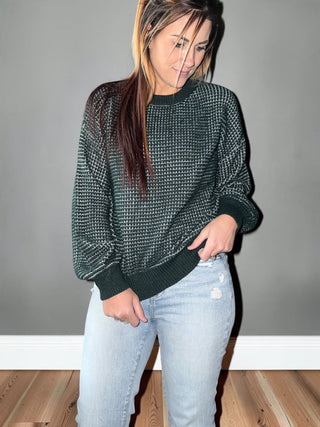 Green Textured Block Sweater
