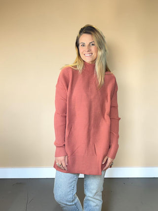 Vintage Burgundy Turtleneck Ribbed Tunic Sweater