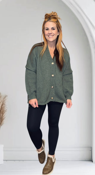 Green Oversized Button Cardigan Sweater