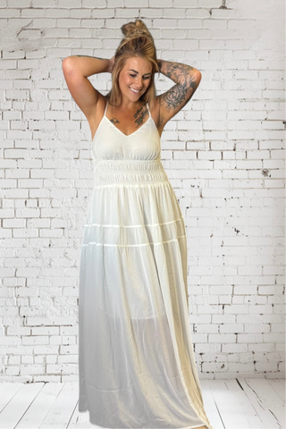 White Elegant Spaghetti Strap Long Dress