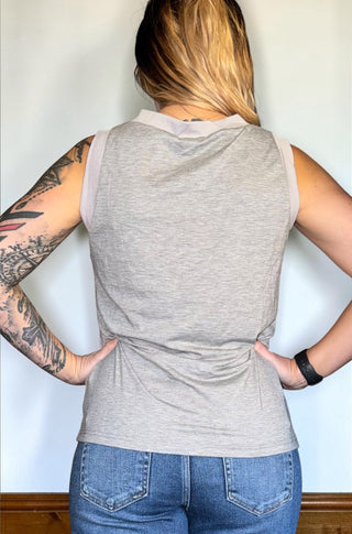 Gray Ribbed V Neck Tank