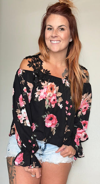 Lace Cold Shoulder Floral Top