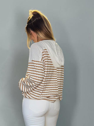 Cream & Brown Striped Long Sleeve Hooded Top