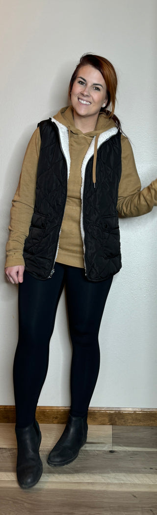 Black Reversible Quilted Fleece Vest