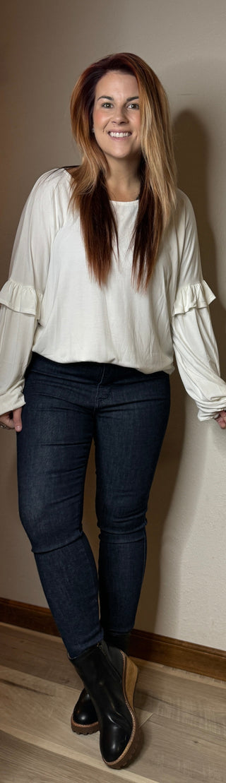 Ivory Long Sleeve Top W/ Sleeve Detail