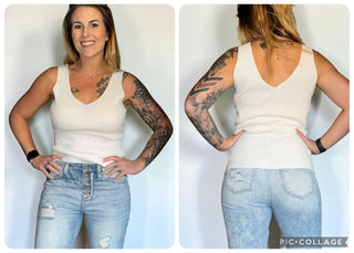 White Front & Back V Neck Tanktop