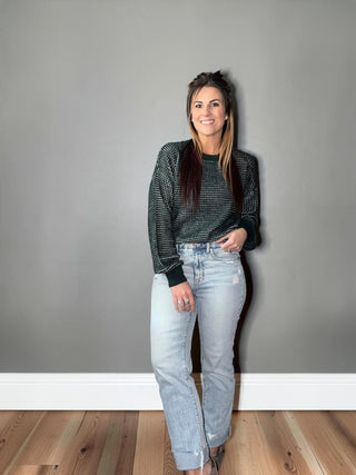 Green Textured Block Sweater