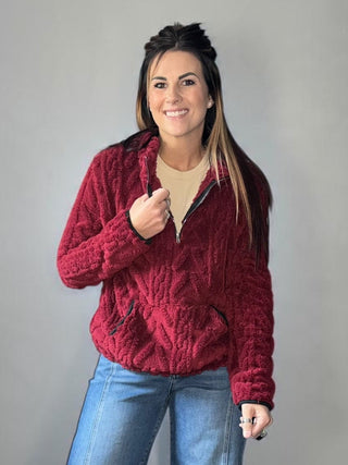 Wine Fleece Half Zip Top