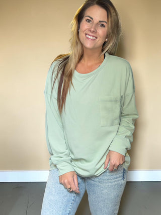 Light Green Ribbed Long Sleeve Top