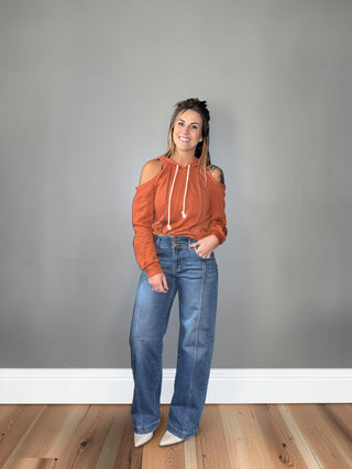 Rust Hooded Long Sleeve Top