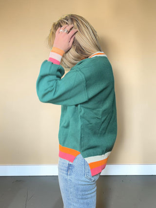 Hunter Green Colorblock Retro Striped Sweater