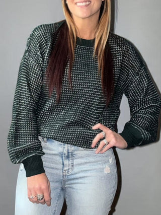 Green Textured Block Sweater