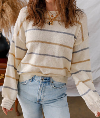 Lightweight Beige Multicolor Striped Sweater