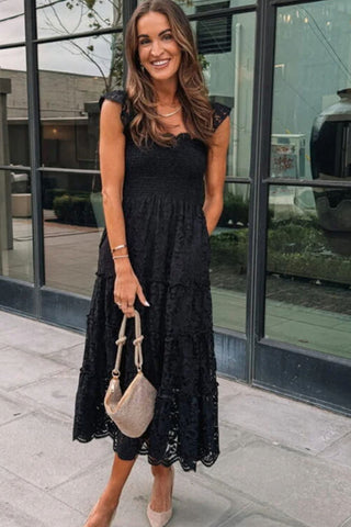 Black Smocked Lace Dress