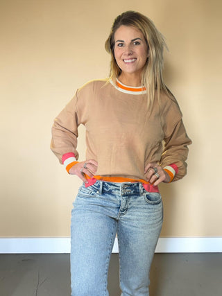 Tan Colorblock Retro Striped Sweater
