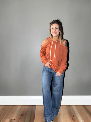 Rust Hooded Long Sleeve Top