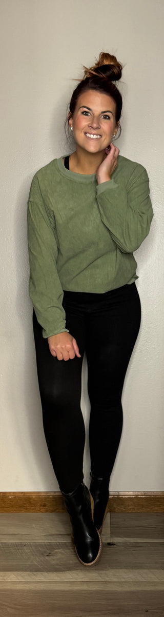 Olive Ribbed Oversized Sweatshirt