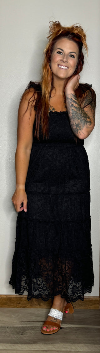 Black Smocked Lace Dress