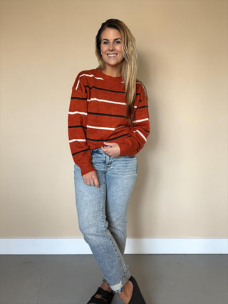 Rust Striped Ribbed Sweater