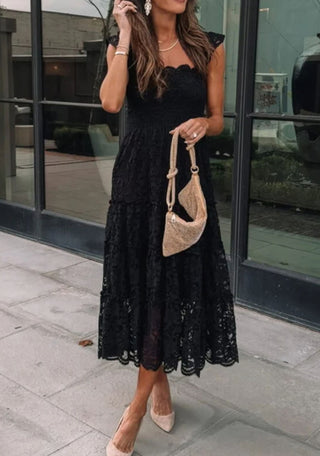 Black Smocked Lace Dress