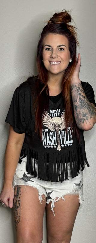 Nashville Cropped Fringe Hem Tee