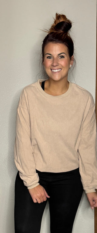 Khaki Ribbed Oversized Sweatshirt