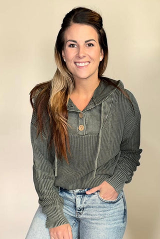 Vintage Green Mineral Washed Hooded Top