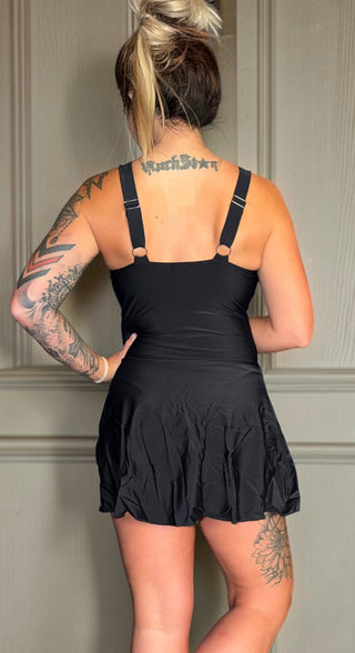 Black Adjustable Strap Slit On Piece Swimsuit