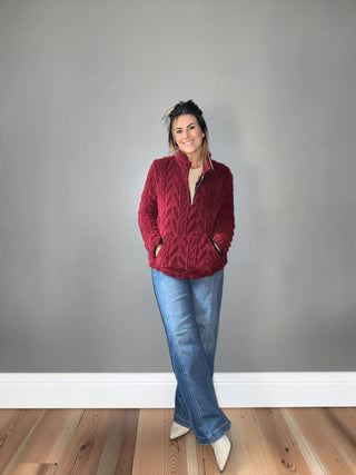 Wine Fleece Half Zip Top