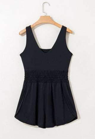 Black Loop Drawstring Cinched Waist Romper