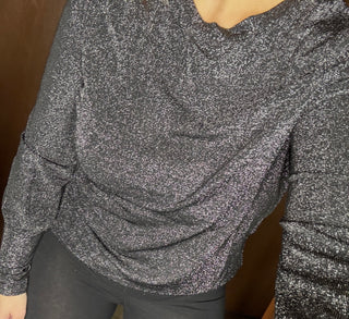 Metallic Round Neck Long Sleeve Top