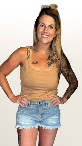 Fitted Khaki Chain Strap Detail Tank