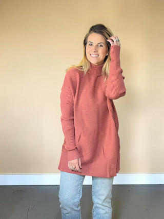 Vintage Burgundy Turtleneck Ribbed Tunic Sweater