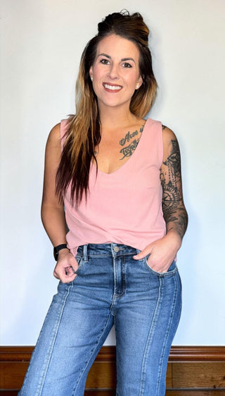 Pink Front & Back V Neck Tank