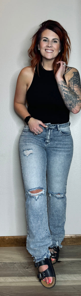 Light Wash Distressed Vintage Straight Leg Jeans