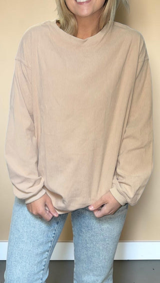 Khaki Ribbed Oversized Ribbed Crewneck