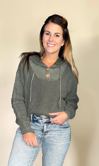 Vintage Green Mineral Washed Hooded Top