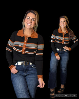 Rib Knit Striped Henley
