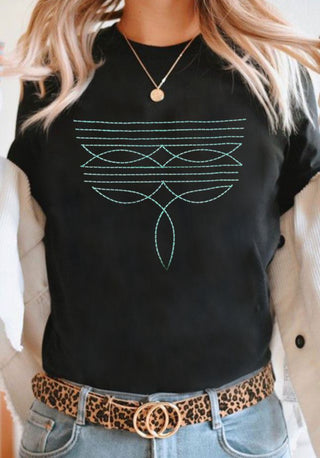 Black Geometric Western Style Embroidered Tee