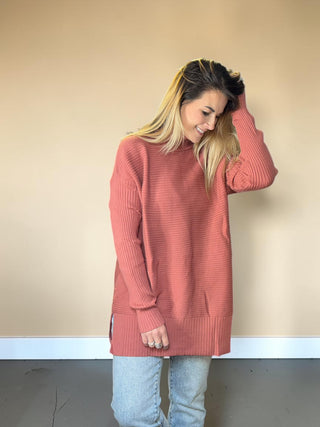 Vintage Burgundy Turtleneck Ribbed Tunic Sweater