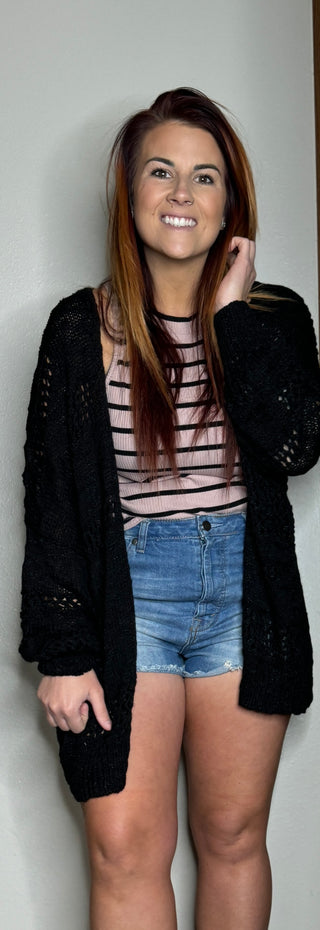 Black Knit Dolman Sleeve Cardigan